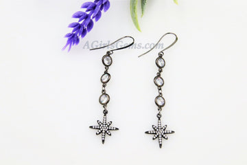 CZ Star Dangle Earrings, Starburst Earrings in Gold/Silver/Black, Elegant Crystal Cubic Zirconia Long Chain Earrings